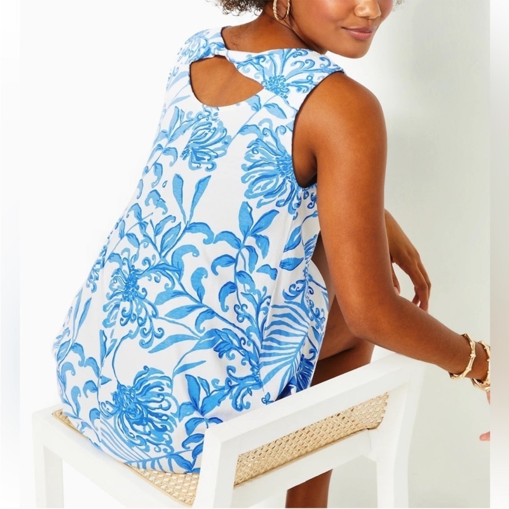 Lilly Pulitzer Eliza Dress Glisten in the Sun White Blue Twist Back XXS NEW